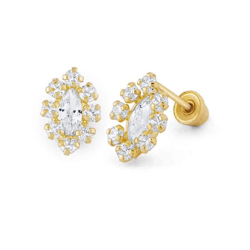 14K Gold Statement Oval CZ Halo Stud Earrings (1839SB)