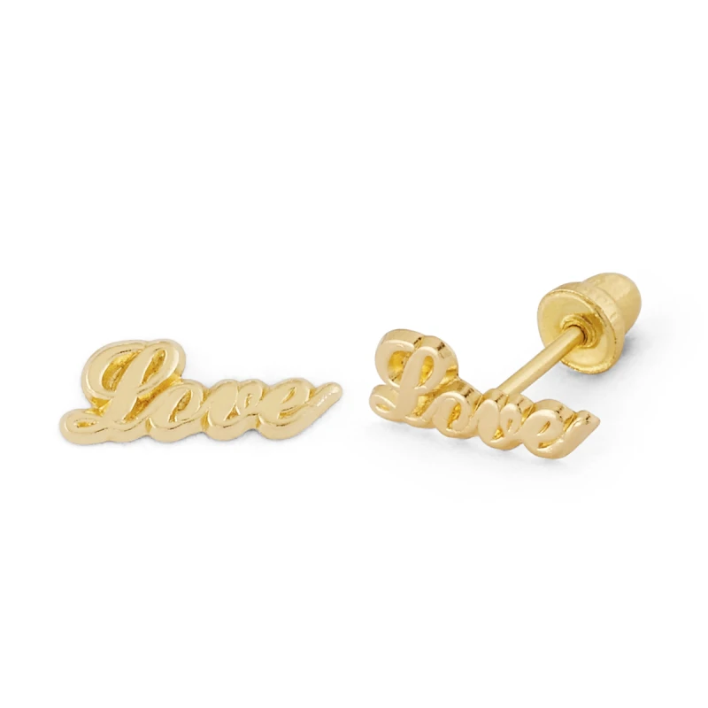 14K Gold Love Script Stud Earrings (1847SB)