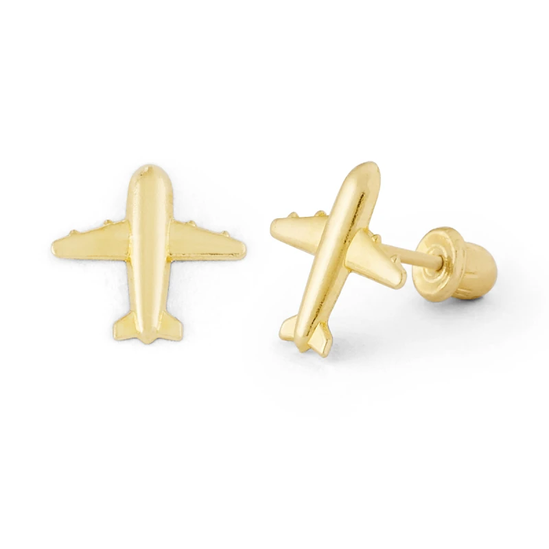 14K Gold Airplane Stud Earrings (1852SB)
