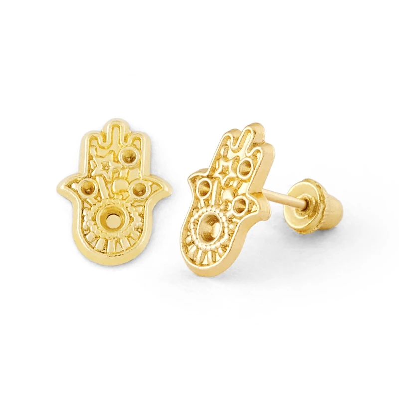 14K Gold Hamsa Hand Stud Earrings (1924SB)