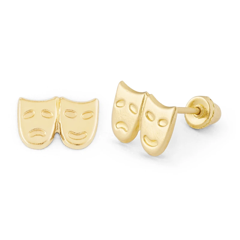 14K Gold Comedy and Tragedy Mask Stud Earrings (594SB)