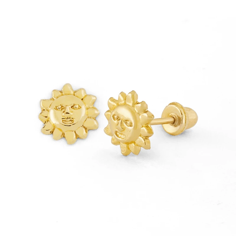 14K Gold Sun Face Stud Earrings (679SB)