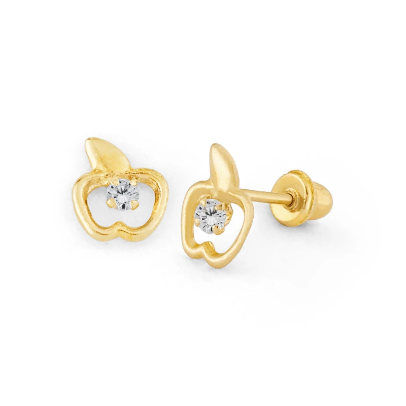 14K Gold Apple CZ Stud Earrings (915SB)