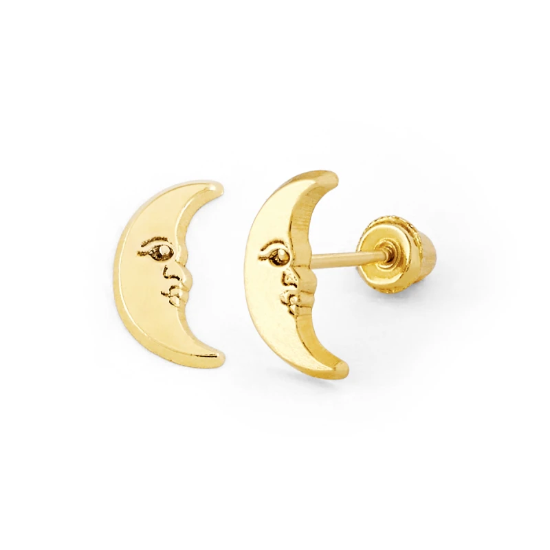 14K Gold Moon Face Stud Earrings (929SB)