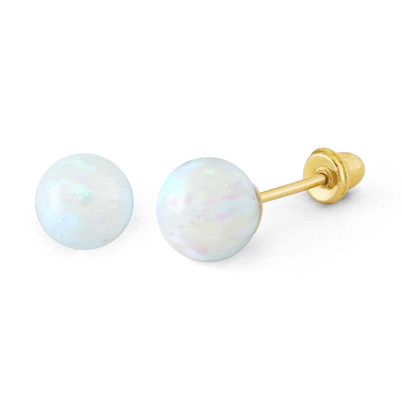 14K Gold Micro Opal Ball Stud Earrings (912LSB)