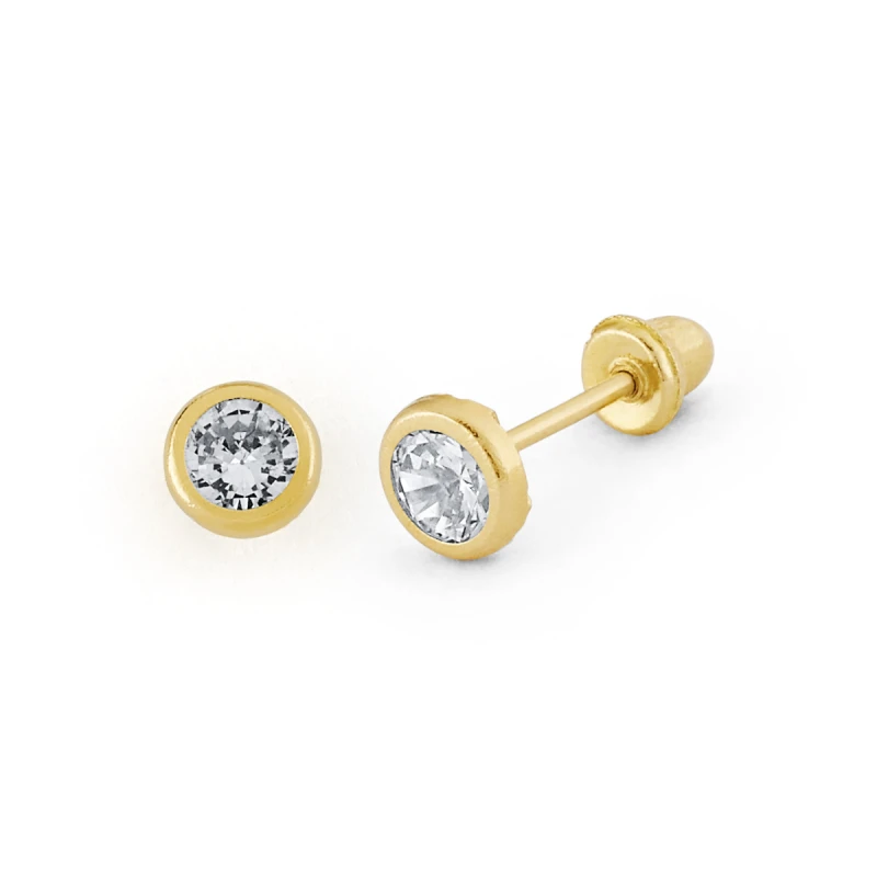 14K Gold Small Round Bezel CZ Stud Earrings (104BSB)