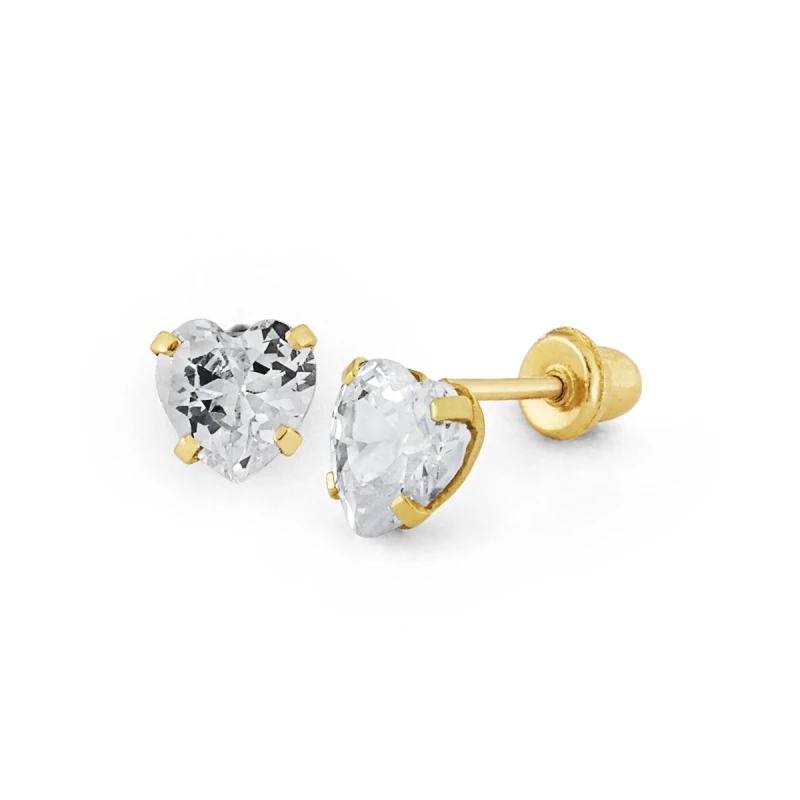 14K Gold Compact Heart-Cut CZ Stud Earrings (165SB)