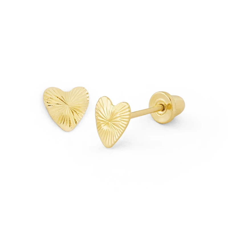 14K Gold Micro Diamond-Cut Heart Stud Earrings (1670SSB)
