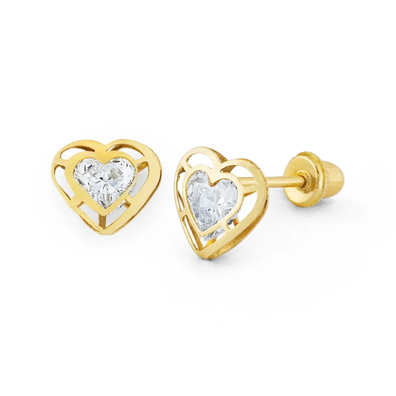14K Gold Layered Heart CZ Stud Earrings (1675SB)