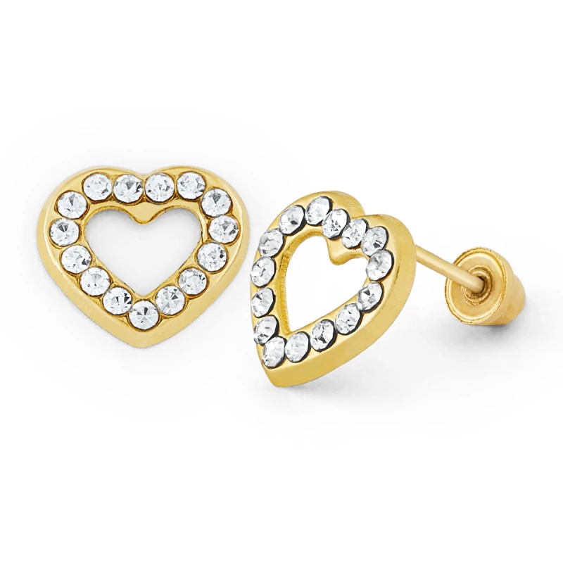14K Gold Micro Open Heart CZ Halo Stud Earrings (1603LSB)