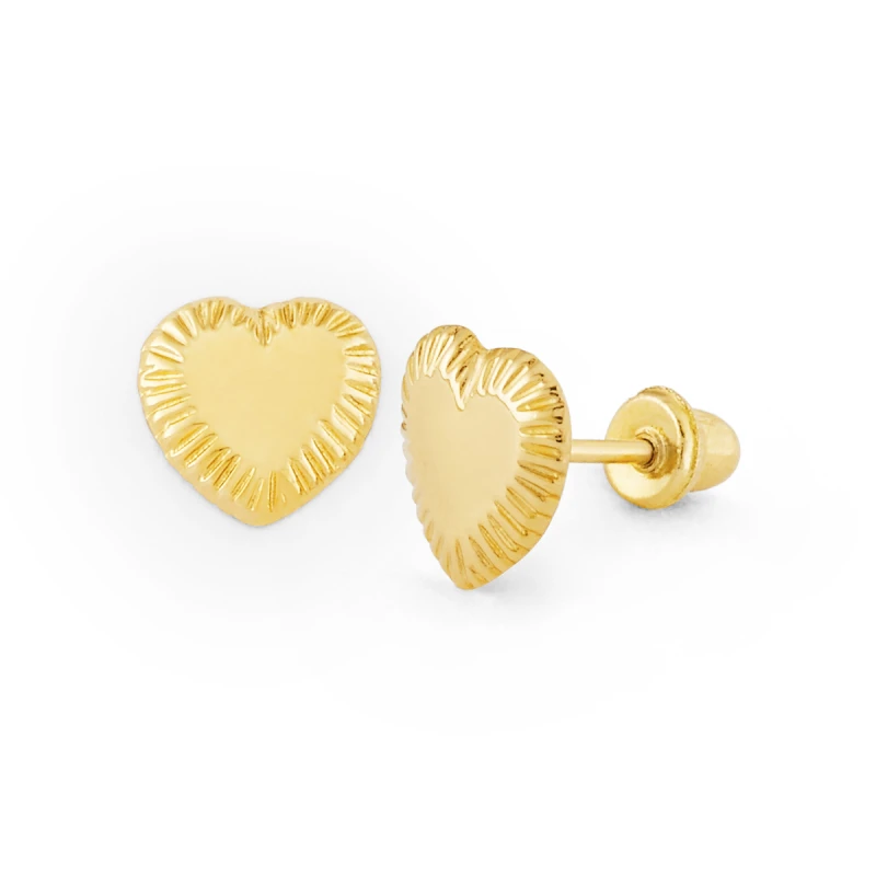 14K Gold Statement Diamond-Cut Heart Stud Earrings (1671SSB)