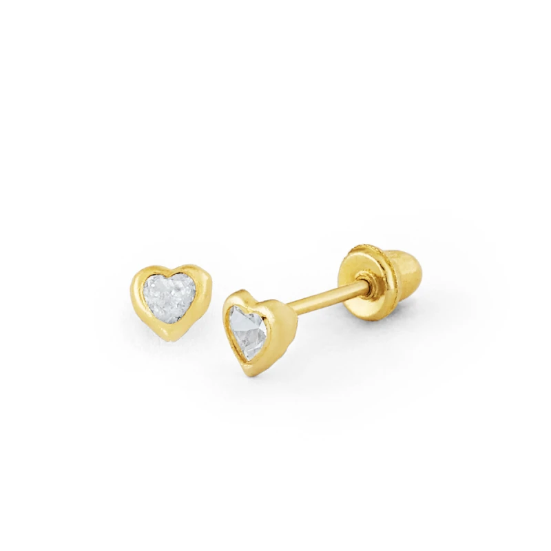 14K Gold Micro Heart-Cut Bezel CZ Stud Earrings (163BSB)