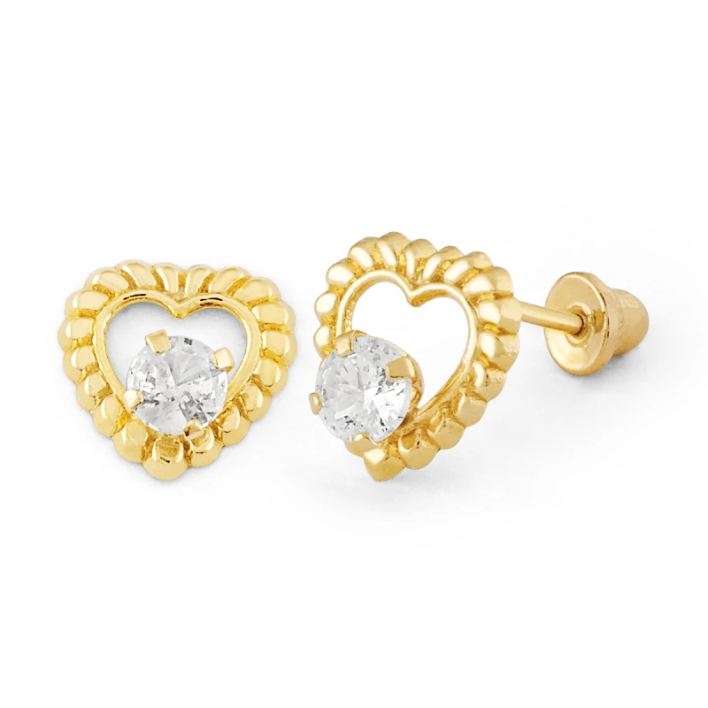 14K Gold Open Heart CZ Floral Stud Earrings (1151SB)