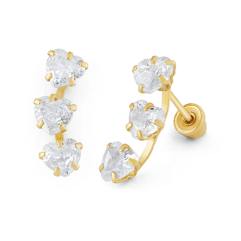 14K Gold Double Heart-Cut CZ Drop Stud Earrings (1638SB)