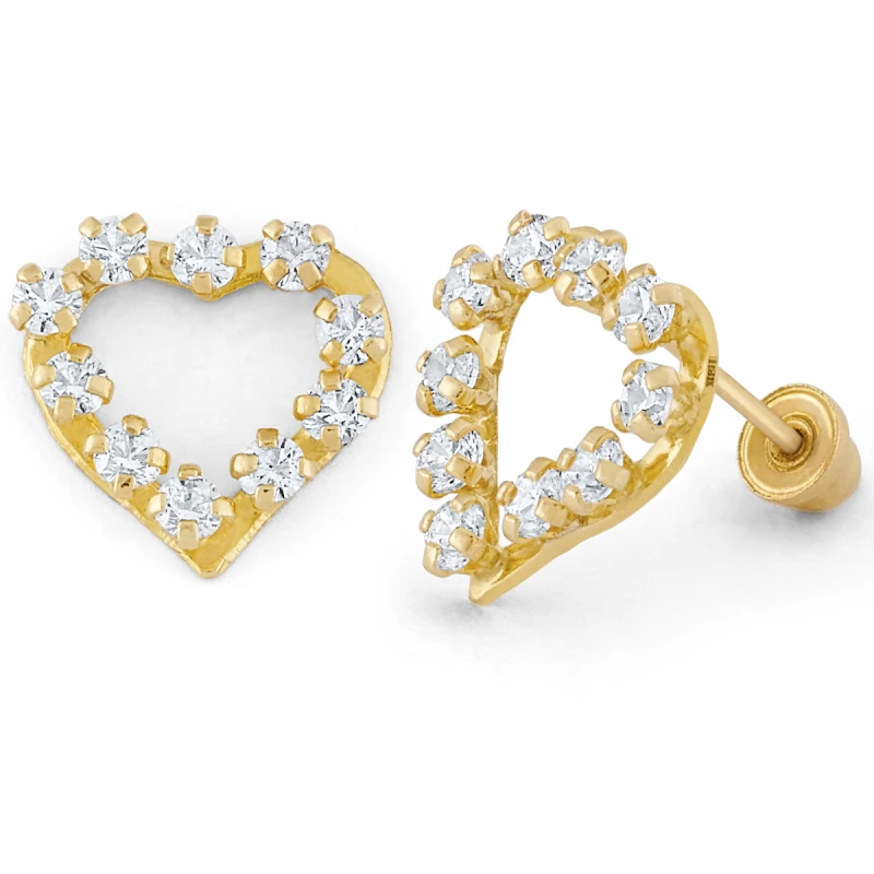 14K Gold Open Heart CZ Stud Earrings (1939SB)