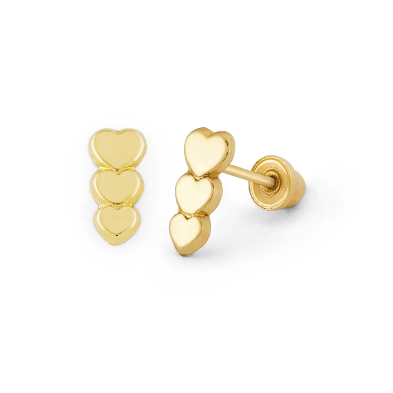 14K Gold Triple Heart Stud Earrings (1970SB)