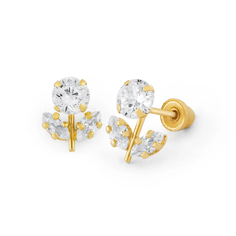 14K Gold Pearl and CZ Flower Stud Earrings (1119SB)