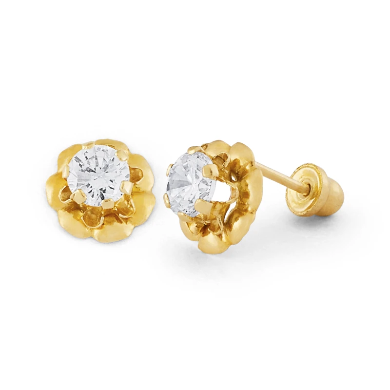 14K Gold Extra-Small CZ Center Flower Stud Earrings (1560SB)