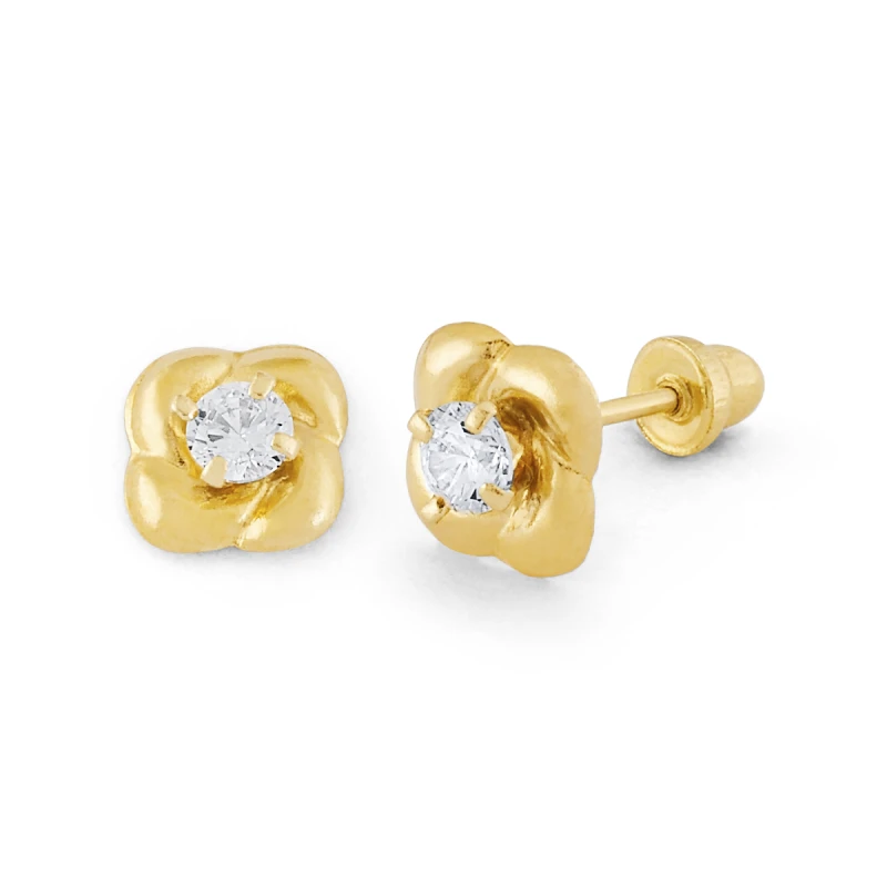14K Gold Mid-Size CZ Center Flower Stud Earrings (1584SB)