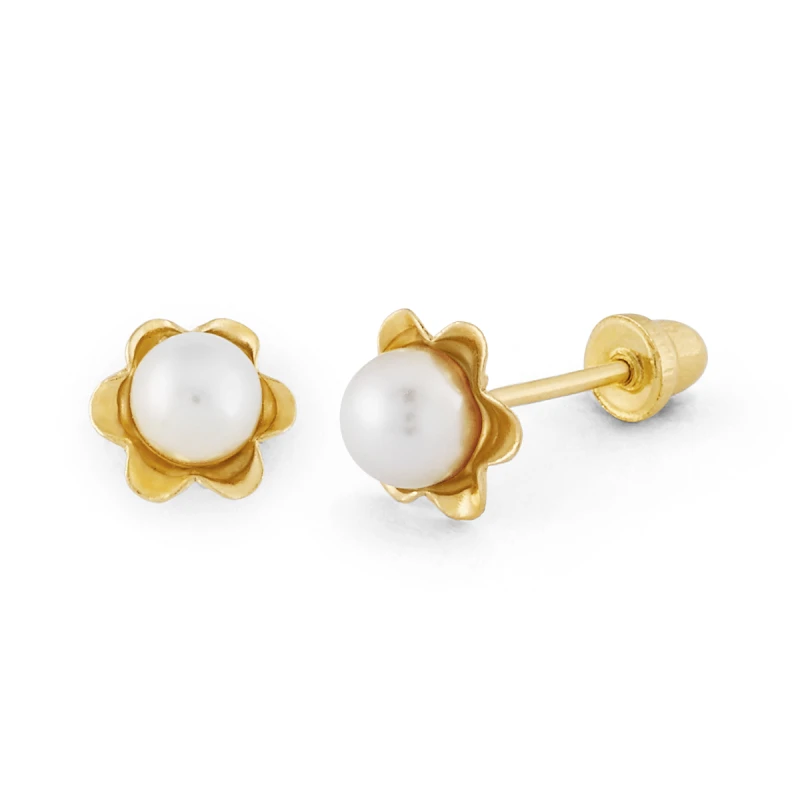 14K Gold Pearl Flower Stud Earrings (1742SB)