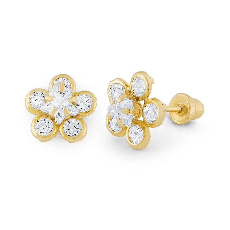 14K Gold Pearl Petal Flower Stud Earrings (1816LSB)