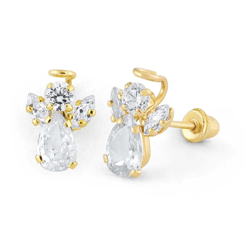 14K Gold CZ Drop Flower Stud Earrings (1888SB)