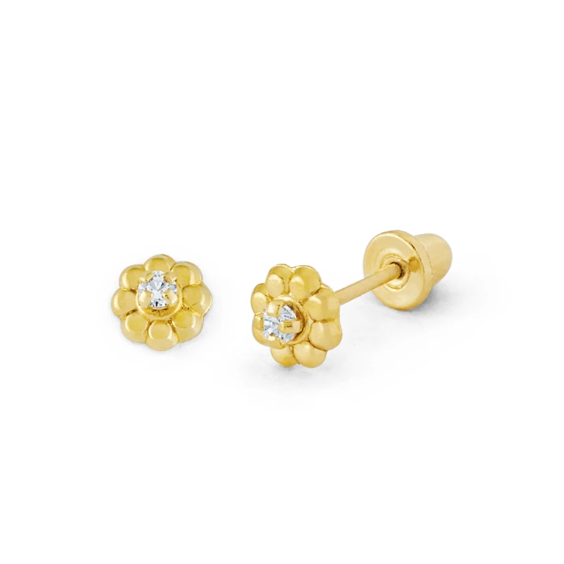 14K Gold Petite CZ Flower Stud Earrings (1921SB)