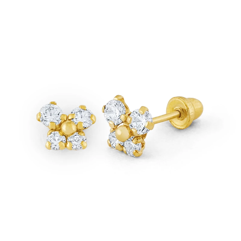 14K Gold Extra-Large CZ Center Flower Stud Earrings (1962SB)