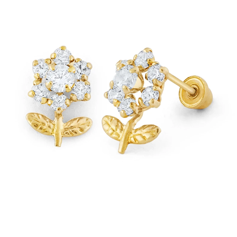14K Gold Micro CZ Blossom Stud Earrings (1982LSB)