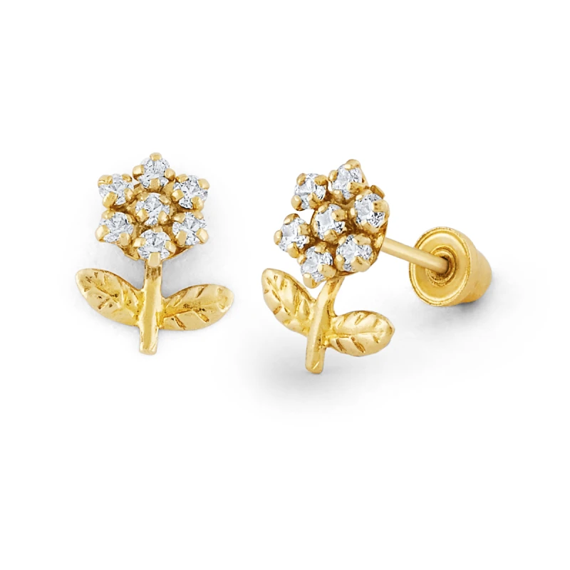 14K Gold Statement CZ Blossom Stud Earrings (1982SSB)