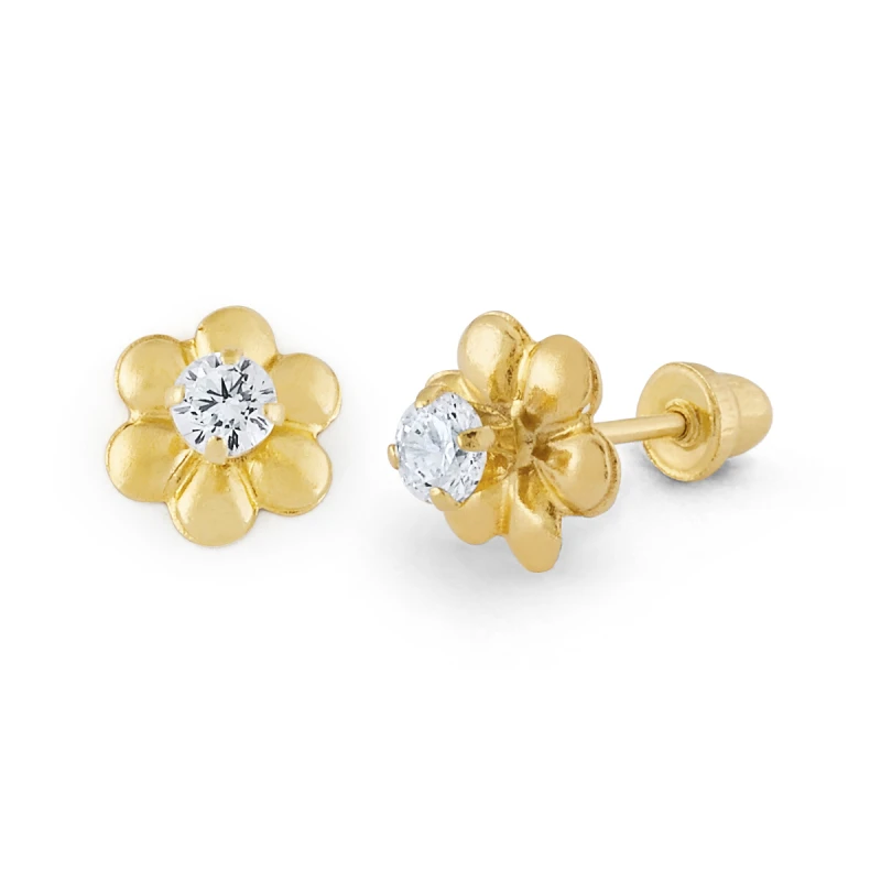 14K Gold Statement CZ Center Flower Stud Earrings (1983SB)
