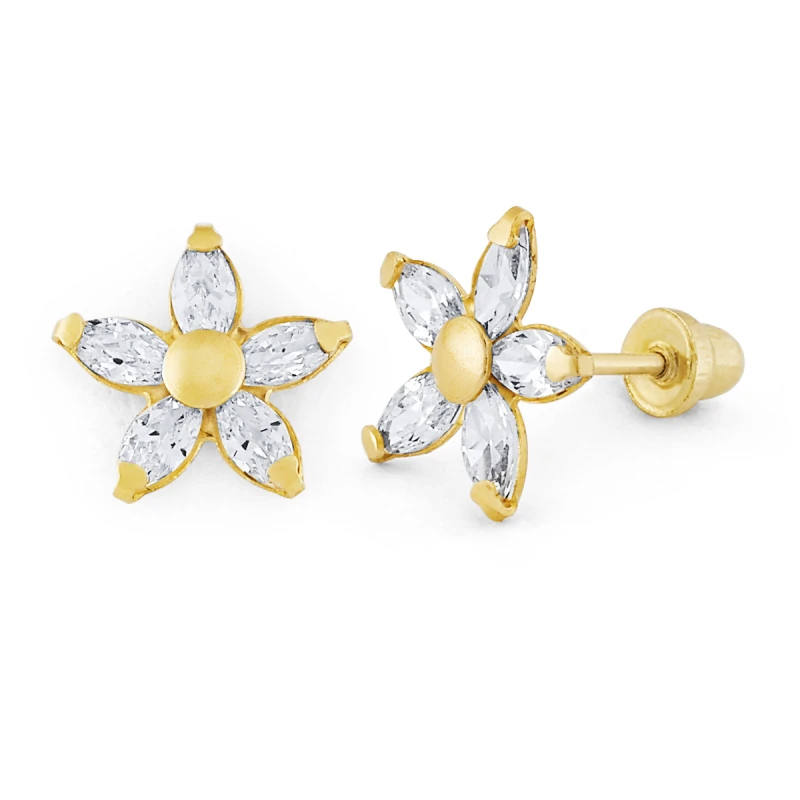 14K Gold Medium Marquise CZ Daisy Stud Earrings (405MSB)