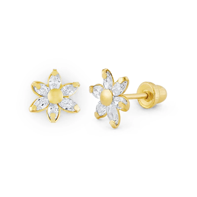 14K Gold Statement Marquise CZ Daisy Stud Earrings (405SSB)