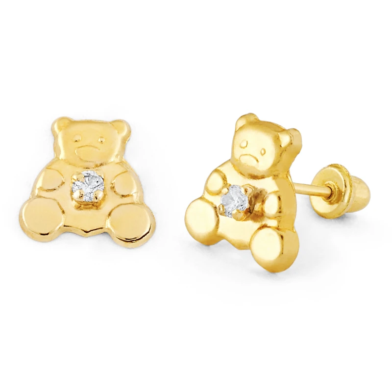 14K Gold Micro Teddy Bear CZ Stud Earrings (1048LSB)