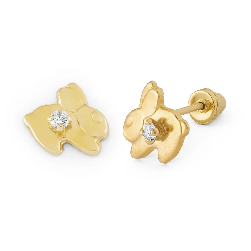 14K Gold Micro Rabbit CZ Stud Earrings (1075LSB)