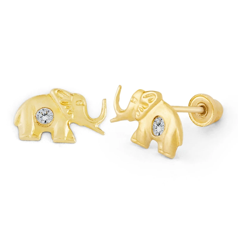 14K Gold Medium Elephant CZ Stud Earrings (1585SB)