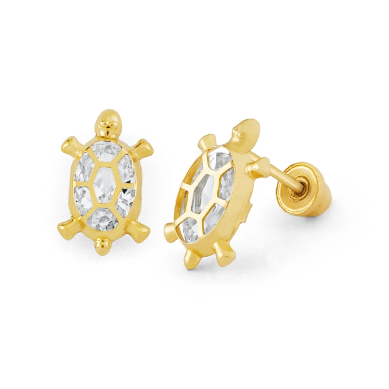 14K Gold Statement Turtle CZ Stud Earrings (1663SB)