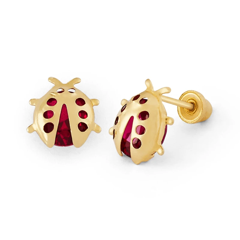 14K Gold Micro Red Enamel Ladybug Stud Earrings (1739LSB)