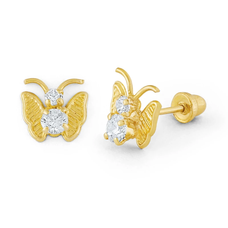 14K Gold Micro Butterfly CZ Stud Earrings (1765SB)