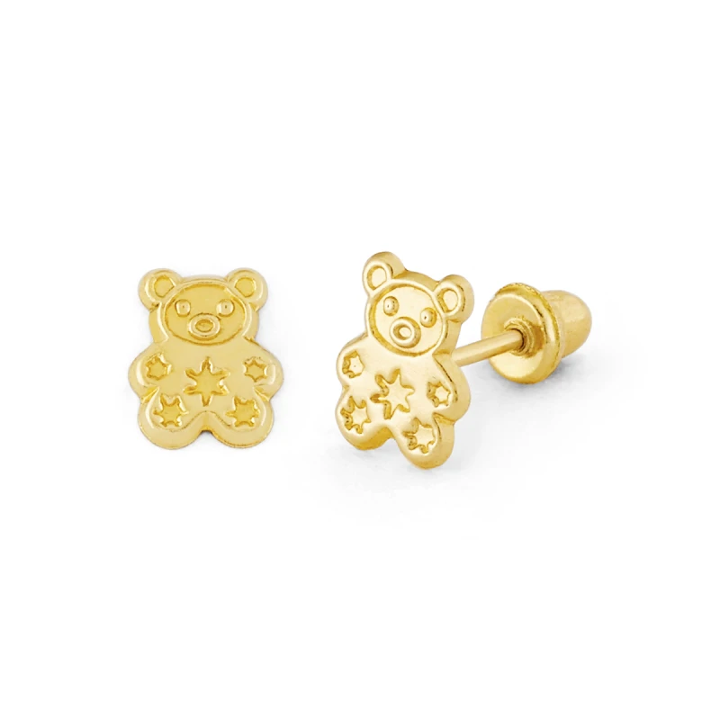 14K Gold Micro Teddy Bear Stud Earrings (1965SB)