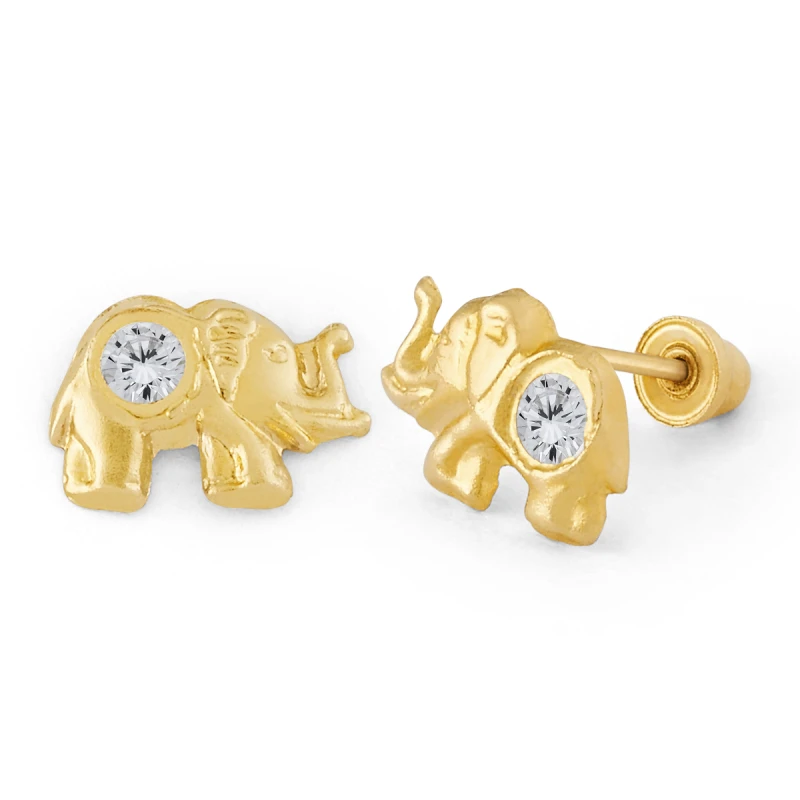 14K Gold Statement Elephant CZ Stud Earrings (901SB)