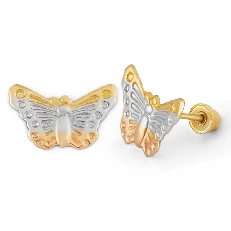 14K Gold Tri-Color Butterfly Stud Earrings (921SB3C)