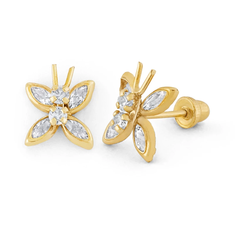 14K Gold Statement Butterfly CZ Stud Earrings (927SB)