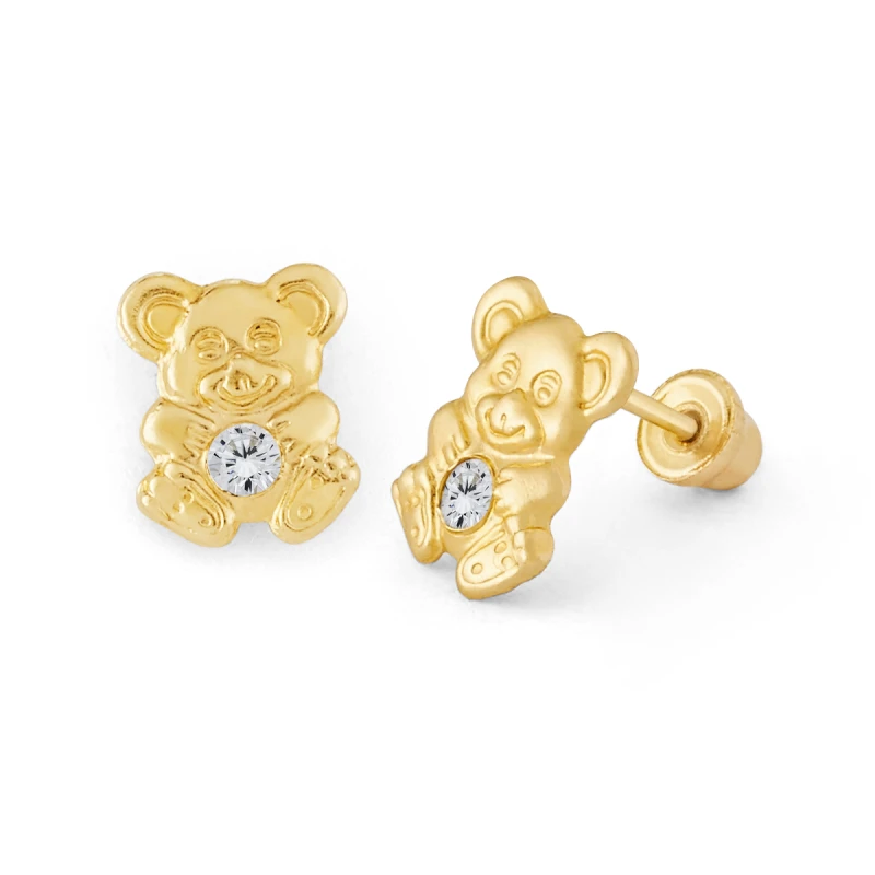 14K Gold Statement Teddy Bear CZ Stud Earrings (933SB)