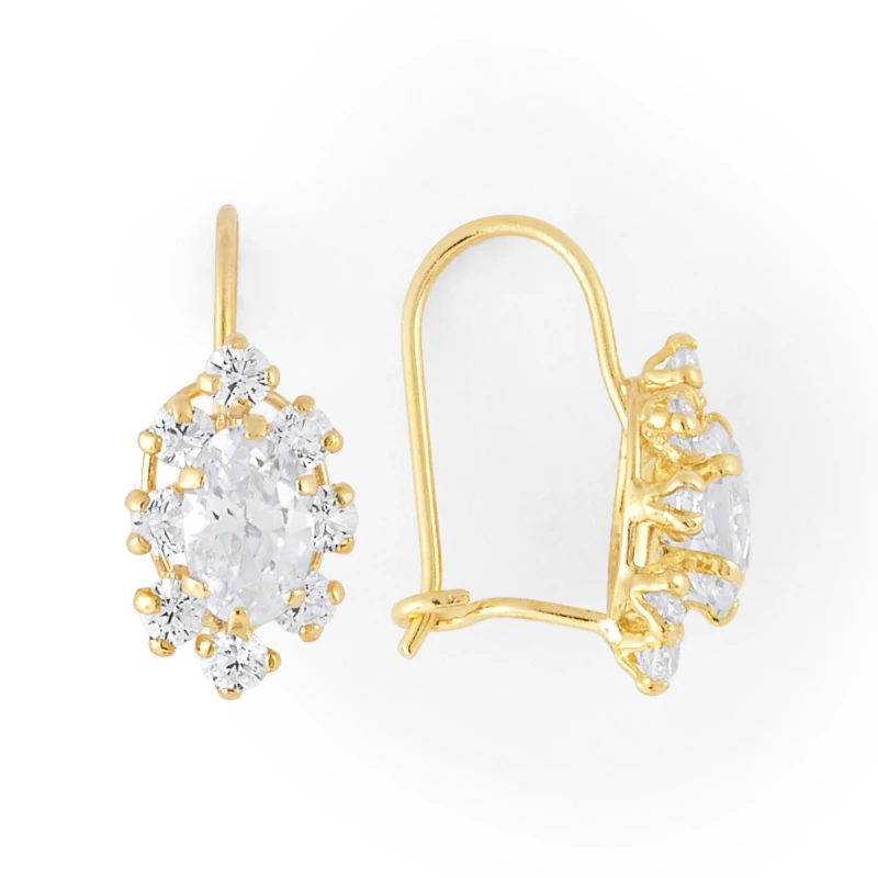 14K Gold Oval CZ Halo Wire Earrings (1576WB)