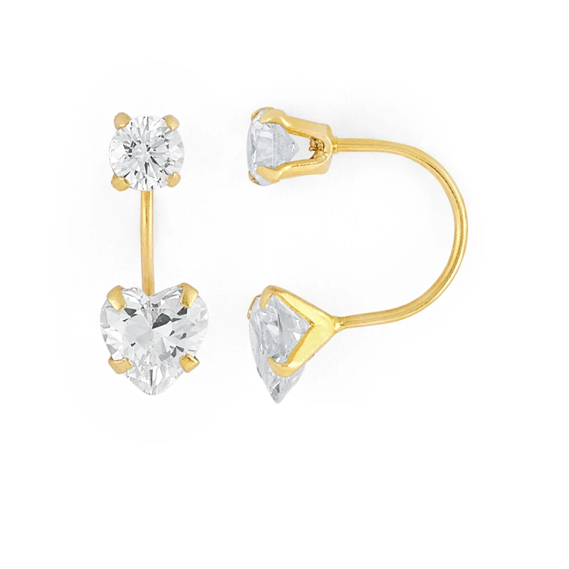 14K Gold Mid-Size Double Round CZ Telephone Earrings (1647MTEL)