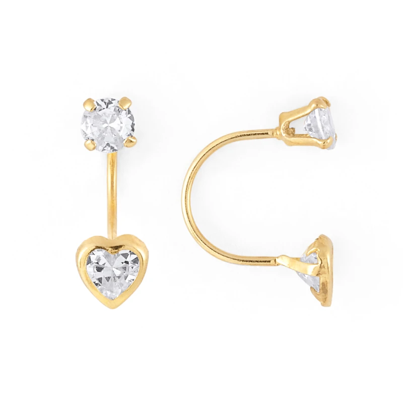 14K Gold Statement Double Heart CZ Telephone Earrings (1657TEL)