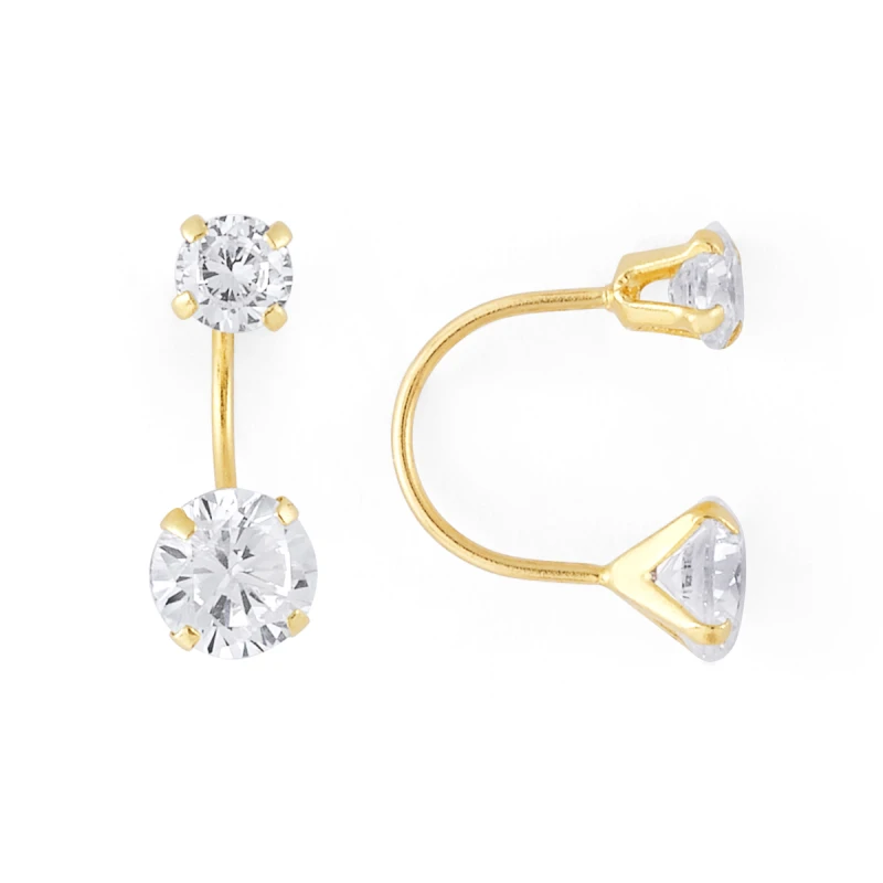 14K Gold Statement Double Round CZ Telephone Earrings (311TEL)