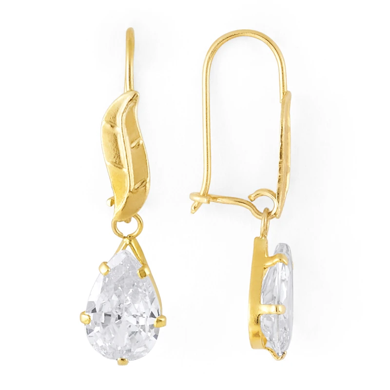 14K Gold Micro Teardrop CZ Wire Earrings (505WB)