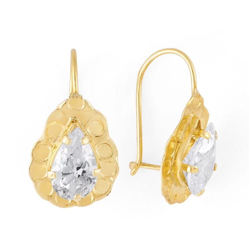 14K Gold Medium Teardrop CZ Wire Earrings (506WB)